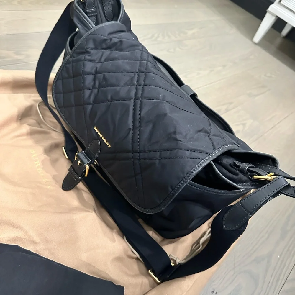 Burberry Black Quilted Nylon Baby Bag with Gold Hardware